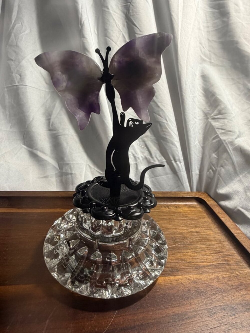 Amethyst Butterfly with Cat Crystal Carving